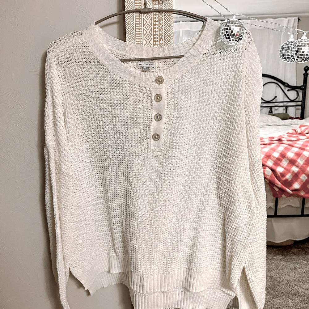 American Eagle Oversized White Henley Long Sleeve (last chance before donating)